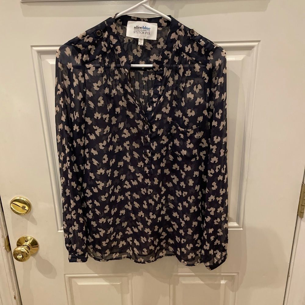 Small Alice Blue Sheer Button Cheetah Top NEW
